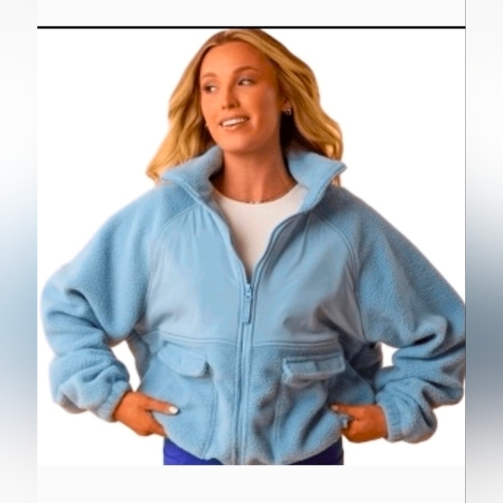 Blogilates Bonfire Fleece Jacket Light Blue Athleisure Activewear Oversized